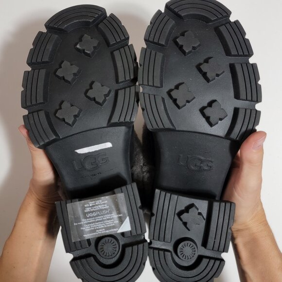 NEW UGG Brooklyn Sunburst Boots Womens 10 Black Suede Gray Fur Chunky Boho - Picture 11 of 11